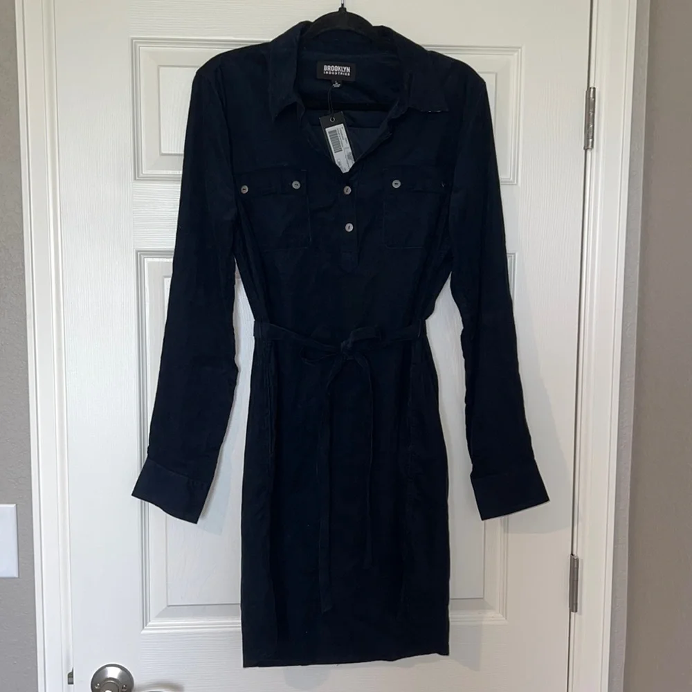 NWT Brooklyn Industries Navy Cedar Shirtdress Outer-space 100% Cotton Size Large - Picture 1 of 15